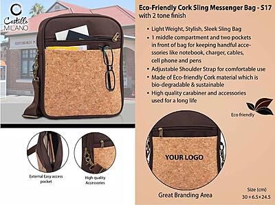 Eco-Friendly Cork Sling Messenger Bag with 2 tone finish