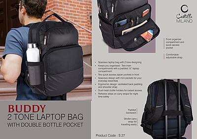 Buddy: 2 tone Laptop bag with double bottle pocket