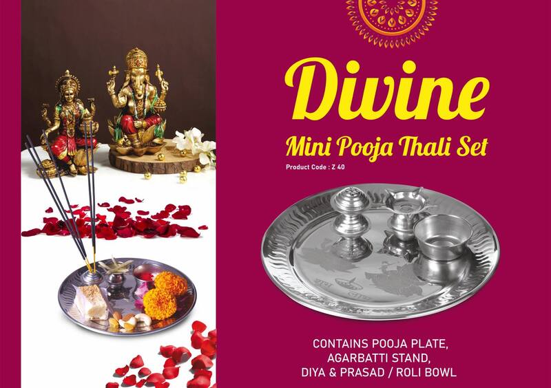 Divine Mini Pooja Thali set | Contains Pooja Plate, Agarbatti stand, Diya, Prasad bowl Divine Mini Pooja Thali set | Contains Pooja Plate, Agarbatti stand, Diya, Prasad bowl