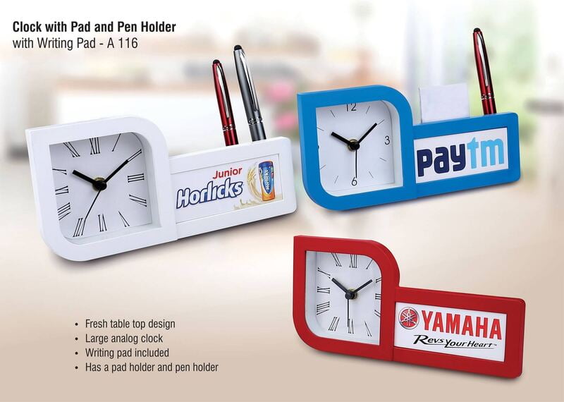 Clock With Pad And Pen Holder Clock With Pad And Pen Holder