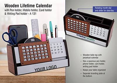 Wooden Lifetime Calendar With Pen Holder, Mobile Holder, Card Holder And Writing Pad Holder Wooden Lifetime Calendar With Pen Holder, Mobile Holder, Card Holder And Writing Pad Holder
