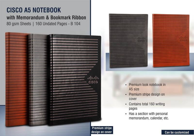 Cisco A5 Notebook With Memorandum & Bookmark Ribbon| 80 Gsm Sheets | 160 Undated Pages Cisco A5 Notebook With Memorandum & Bookmark Ribbon| 80 Gsm Sheets | 160 Undated Pages