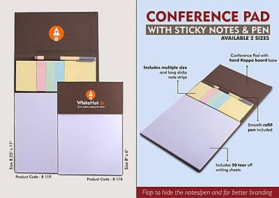 Conference Pad With Sticky Notes & Pen | Size 8" X 6" | 50 Writing Sheets Conference Pad With Sticky Notes & Pen | Size 8" X 6" | 50 Writing Sheets