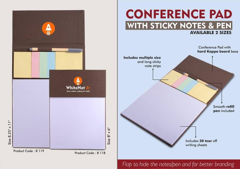 Conference Pad With Sticky Notes & Pen | A4 Size | 50 Writing Sheets Conference Pad With Sticky Notes & Pen | A4 Size | 50 Writing Sheets