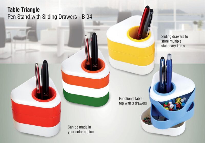 Table Triangle: Pen Stand With Sliding Drawers Table Triangle: Pen Stand With Sliding Drawers