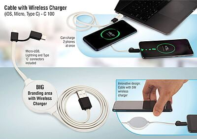 Cable With Wireless Charger (Ios, Micro, Type C) Cable With Wireless Charger (Ios, Micro, Type C)