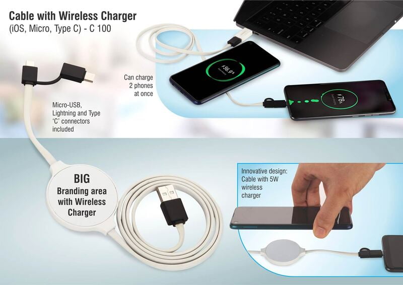Cable With Wireless Charger (Ios, Micro, Type C) Cable With Wireless Charger (Ios, Micro, Type C)