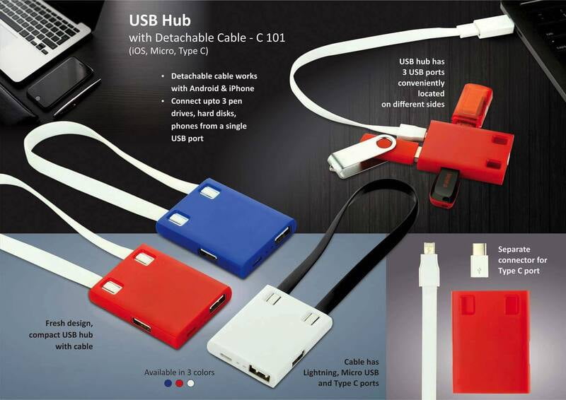 Usb Hub With Detachable Cable (Ios, Micro, Type C) | 3 Usb Ports Usb Hub With Detachable Cable (Ios, Micro, Type C) | 3 Usb Ports