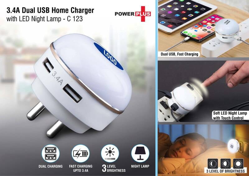 Dual Usb Fast Charger With Night Lamp Dual Usb Fast Charger With Night Lamp