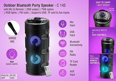 Artis Outdoor Bluetooth Party Speaker With Mic & Remote | 20W Output | Tws Option | Rgb Lights | Fm Radio | Supports Usb, Tf Card & Aux Inputs (Ms301)