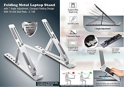 Folding Metal Laptop Stand With 7 Angle Adjustment | Compact Folding Design | With 10 Anti Skid Pads