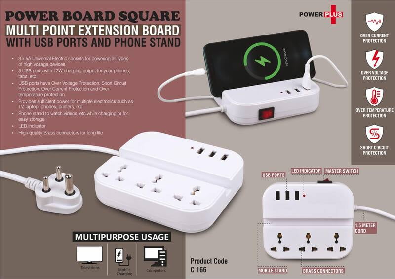 Power Board Square: Multi Point Extension Board With Usb Ports And Phone Stand Power Board Square: Multi Point Extension Board With Usb Ports And Phone Stand