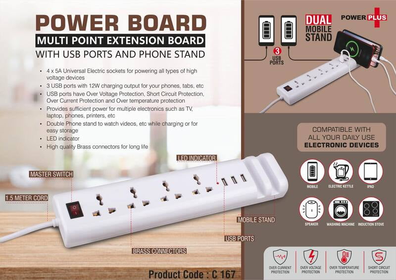 Power Board: Multi Point Extension Board With Usb Ports And Phone Stand Power Board: Multi Point Extension Board With Usb Ports And Phone Stand