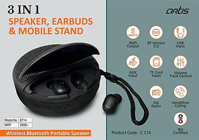 Artis Bt14 Speaker With Earbuds And Phone Stand