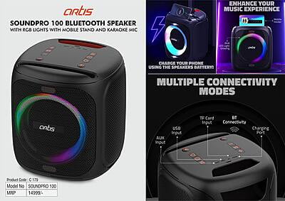 Artis Soundpro 100 Bluetooth Speaker With Rgb Lights | With Mobile Stand And Karaoke Mic
