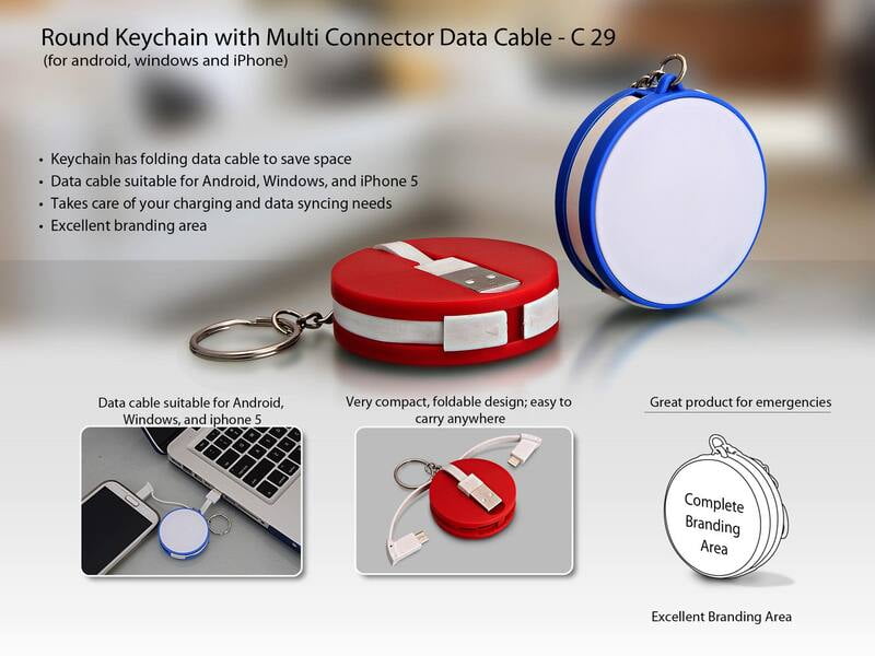 Round Data Cable With Keyring (For Android / Windows / Iphone)