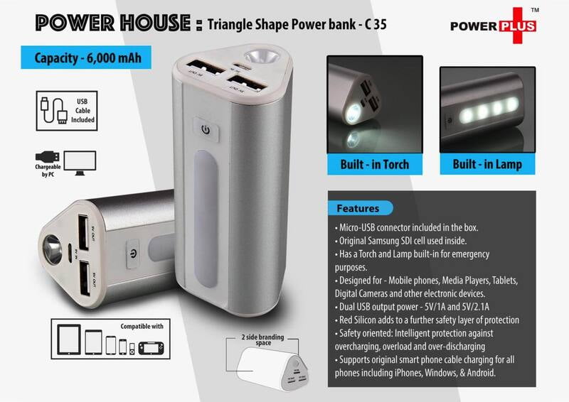 Power Plus Power House : Triangle Shape Power Bank With Lamp And Torch (Dual Usb Port) (6000 Mah)