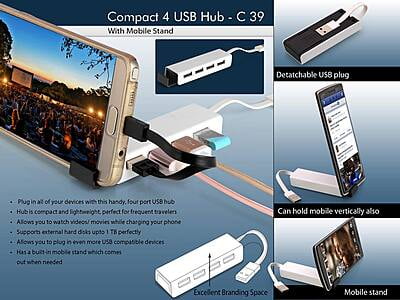 Compact 4 Usb Hub With Mobile Stand Compact 4 Usb Hub With Mobile Stand