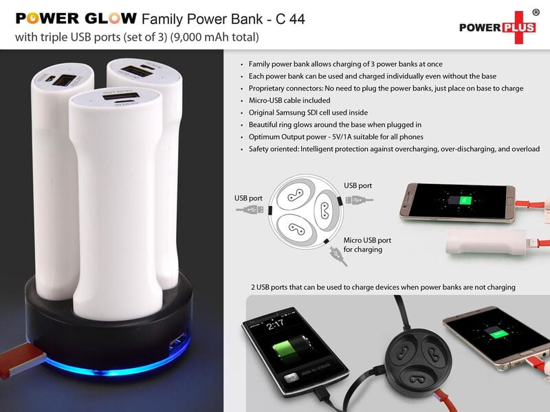 Family Power Bank With Triple Usb Ports (Set Of 3) (9,000 Mah)
