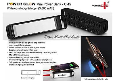 Power Glow Round Edge 'Mini' Power Bank With Loop (3,000 Mah)