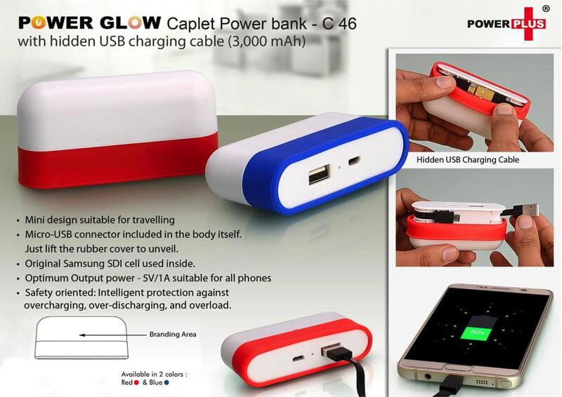 Caplet Power Bank With Hidden Wire (3,000 Mah) Caplet Power Bank With Hidden Wire (3,000 Mah)