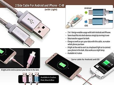 2 Side Cable For Android And Iphone With Light
