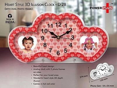 Heart Style 3D Illusion Clock With Dual Photo Frame