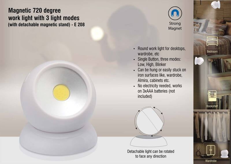 Magnetic 720 Degree Work Light With 3 Light Modes (With Detachable Magnetic Stand)