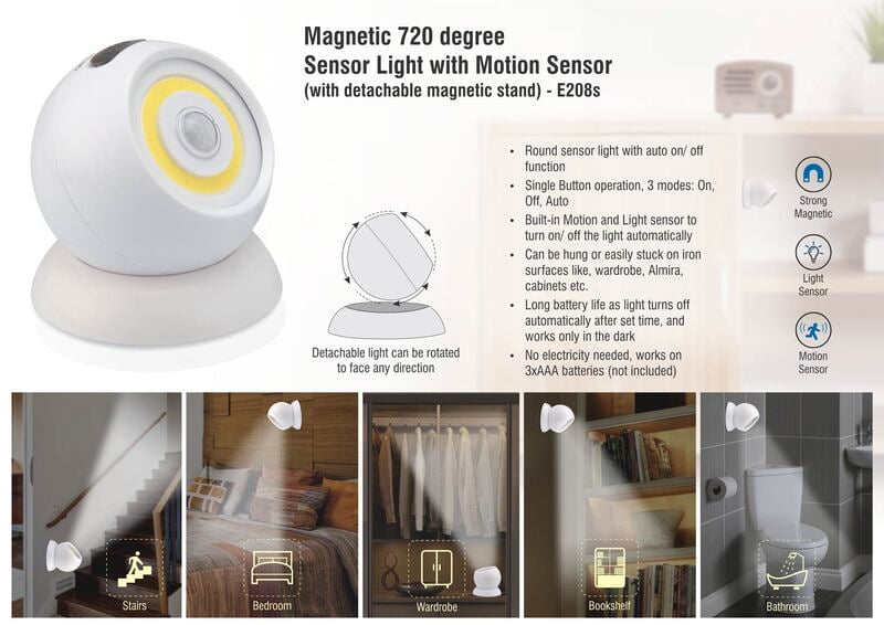 Magnetic 720 Degree Sensor Light With Motion Sensor (With Detachable Magnetic Stand) Magnetic 720 Degree Sensor Light With Motion Sensor (With Detachable Magnetic Stand)