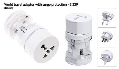 World Travel Adaptor With Surge Protection (Round)