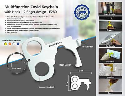 Multifunction Covid Keychain With Carry Bag Hook | 2 Finger Design