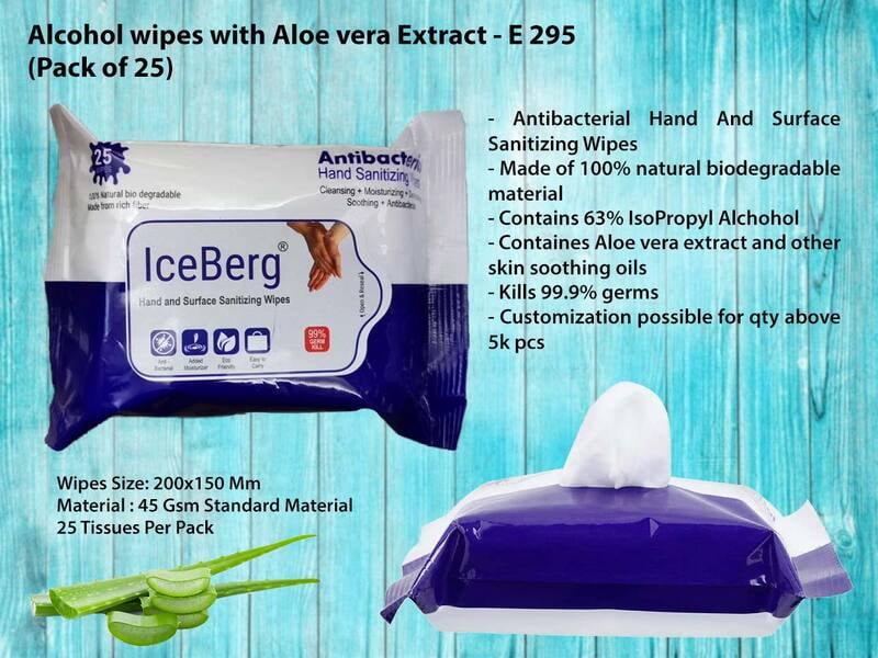 Pack Of 25 Alcohol Wipes With Aloe Vera Extract | For Cleansing, Sanitizing, Moisturizing | Biodegradable Wipes