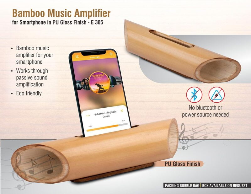 Bamboo Music Amplifier For Smartphones In Pu Gloss Finish | Universal Design