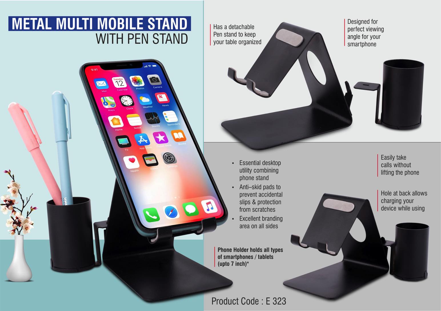 Metal Mobile Stand With Detachable Tumbler Metal Mobile Stand With Detachable Tumbler